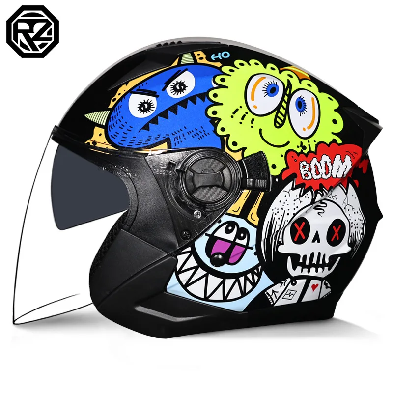 

DOT Motorcycle Helmet Men's Women's Double Mirror Four Seasons Universal Winter Riding E-bike Half Helmet Casco De Moto