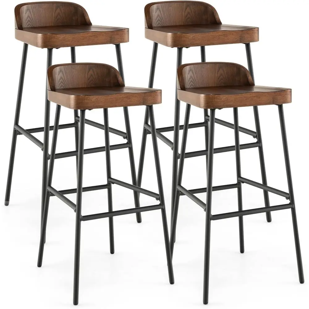 

Набор из 4 барных стульев в индустриальном стиле, 29 дюймов, с низкой спинкой и подставкой для ног, металлические ножки, подходят для барной стойки, кухонного острова, гостиной