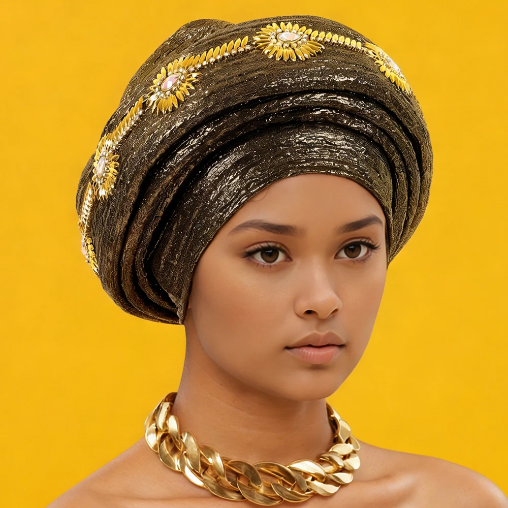 

Already African Diamonds Turban Cap Women Auto Gele Headtie Bonnet Head Wraps Nigeria Wedding Headgear Hijab Hat Turbante Mujer