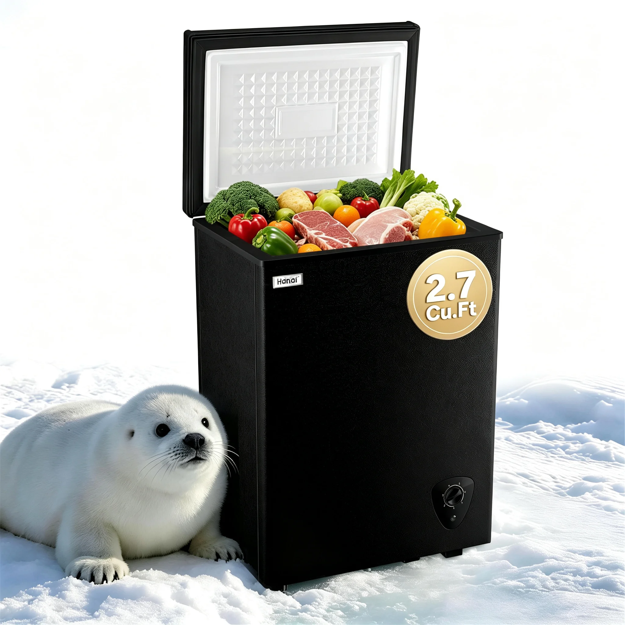 WANAI 2.7 Cu.ft Chest Freezer Small Deep Freeze with 7 Gears Temp Control Office Dorm Kitchen Black/White