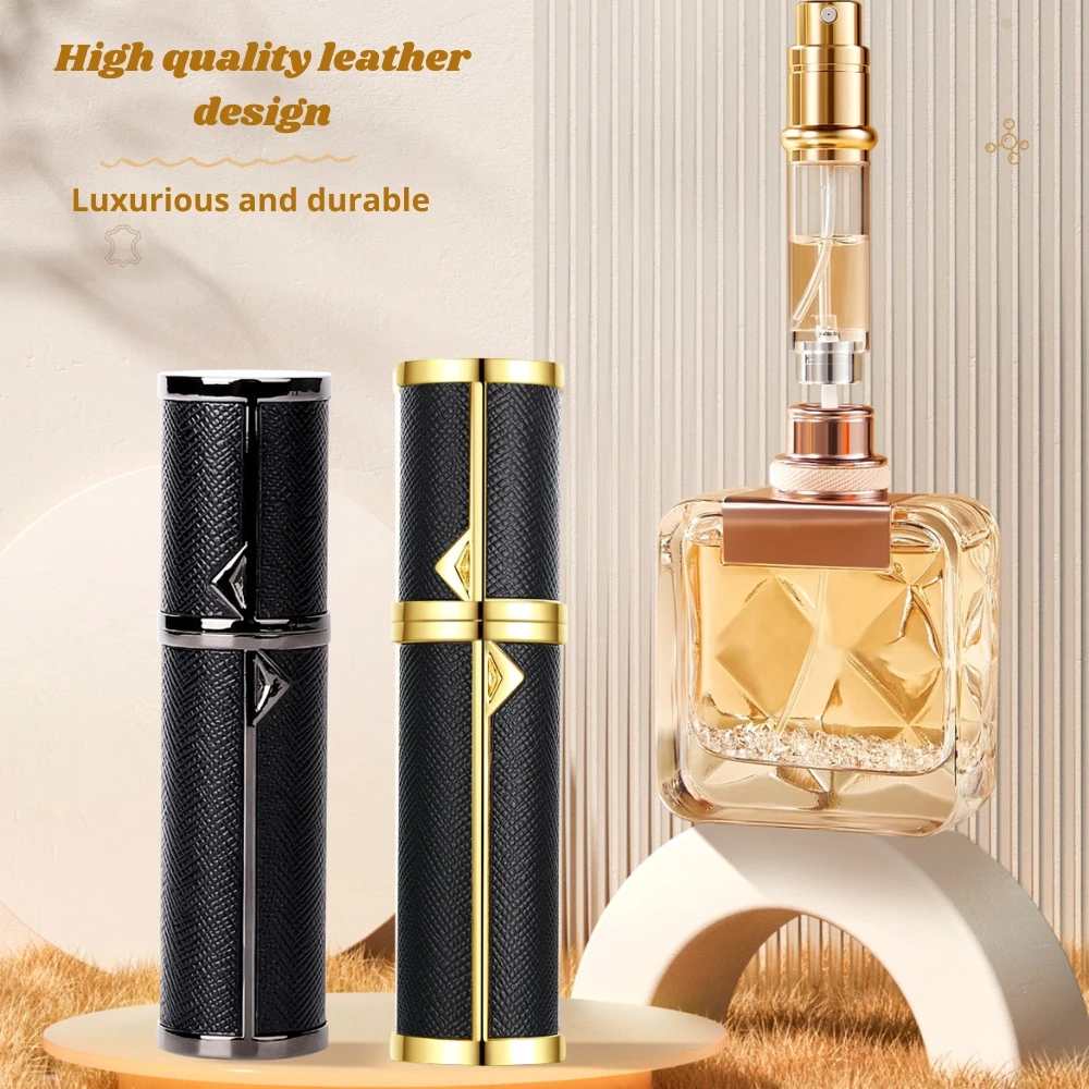 

5ml Perfume Atomizer Travel Refillable Spray Bottle with Triangular Gold Trim - Leakproof Commuter Accessory for Men & Women