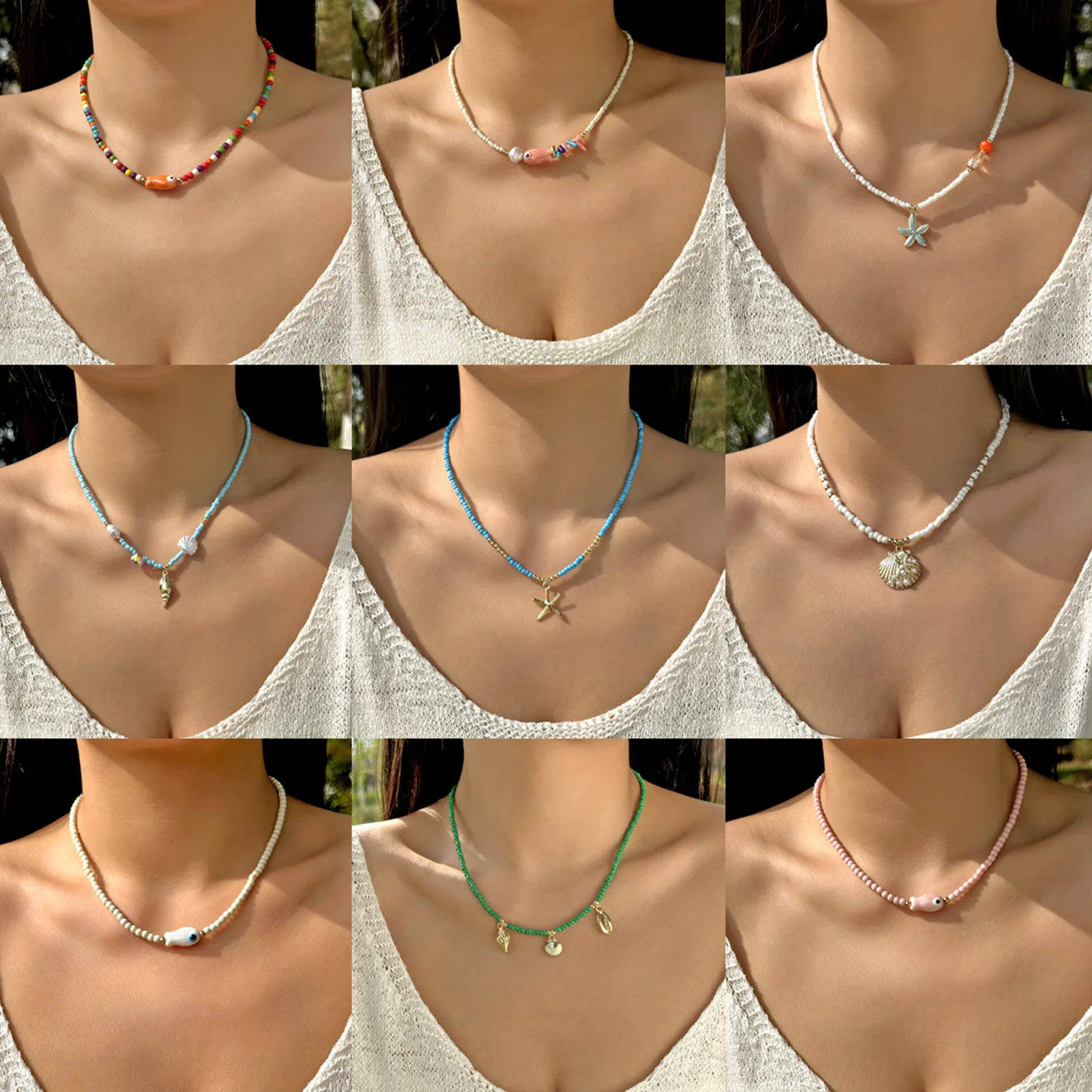 Choker Bohemian Beach Vacation Fish Shell Starfish Conch Seed Bead Premium Natural Trendy Jewelry for Women Summer Ocean Gift