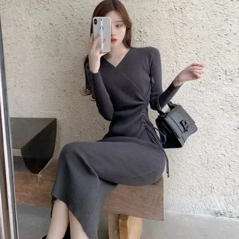 Bodycon New In Woman Knitted Dress Autumn and Winter Clothing Elegant Luxury Chic Pretty Designer Xxl Crochet Dresses for Women