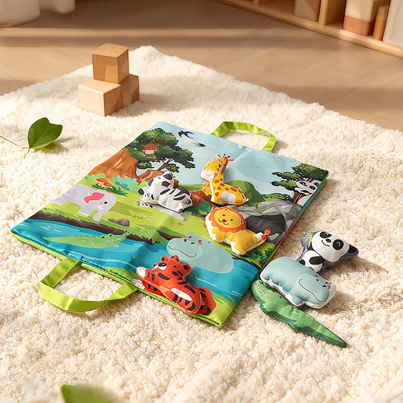 10PCS Animals felt play toy, 9 soft animals toys with game pad storage bags, colorful puzzle toy set