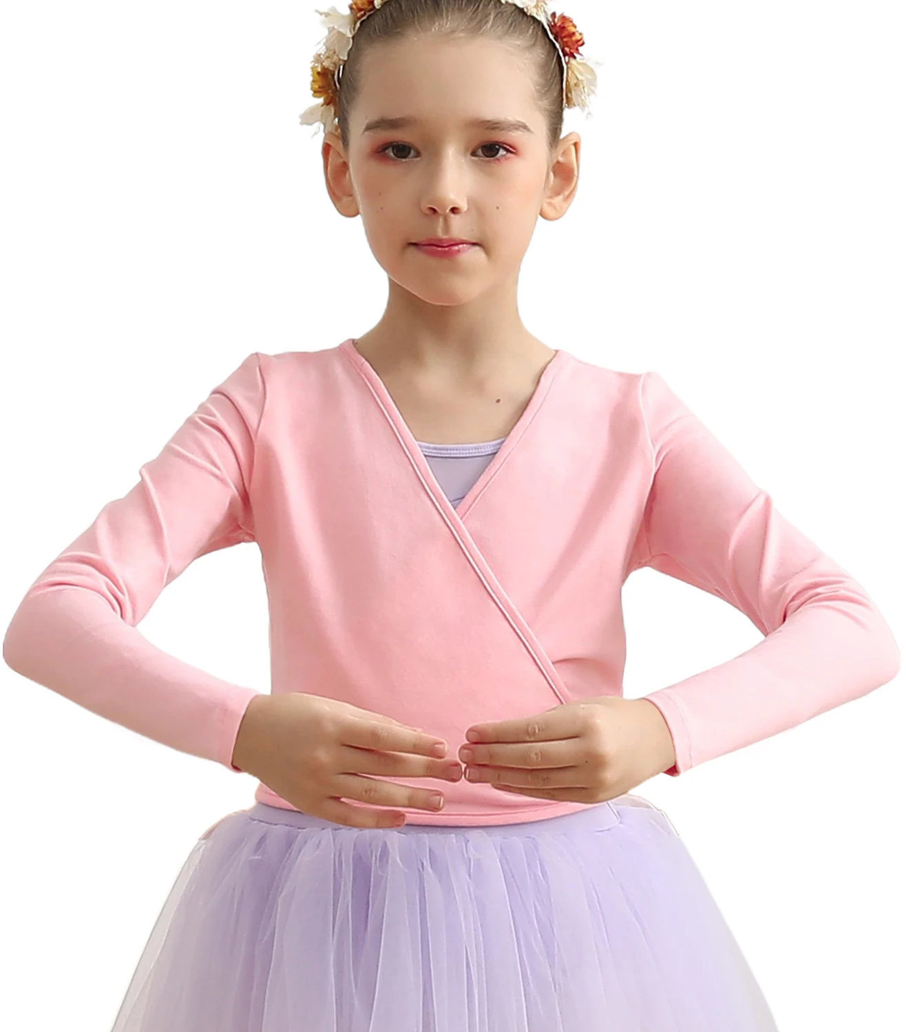 Ballet Wrap Top for Girls Long Sleeve Dance Cardigan for Toddlers,Waist Self Tie