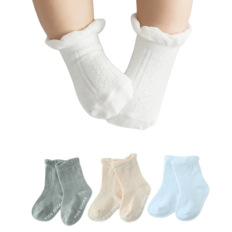 Baby Socks 0-12/12-24 Anti Slip Breathable Cotton White Toddler Socks Summer Thin Breathable Soft Cotton