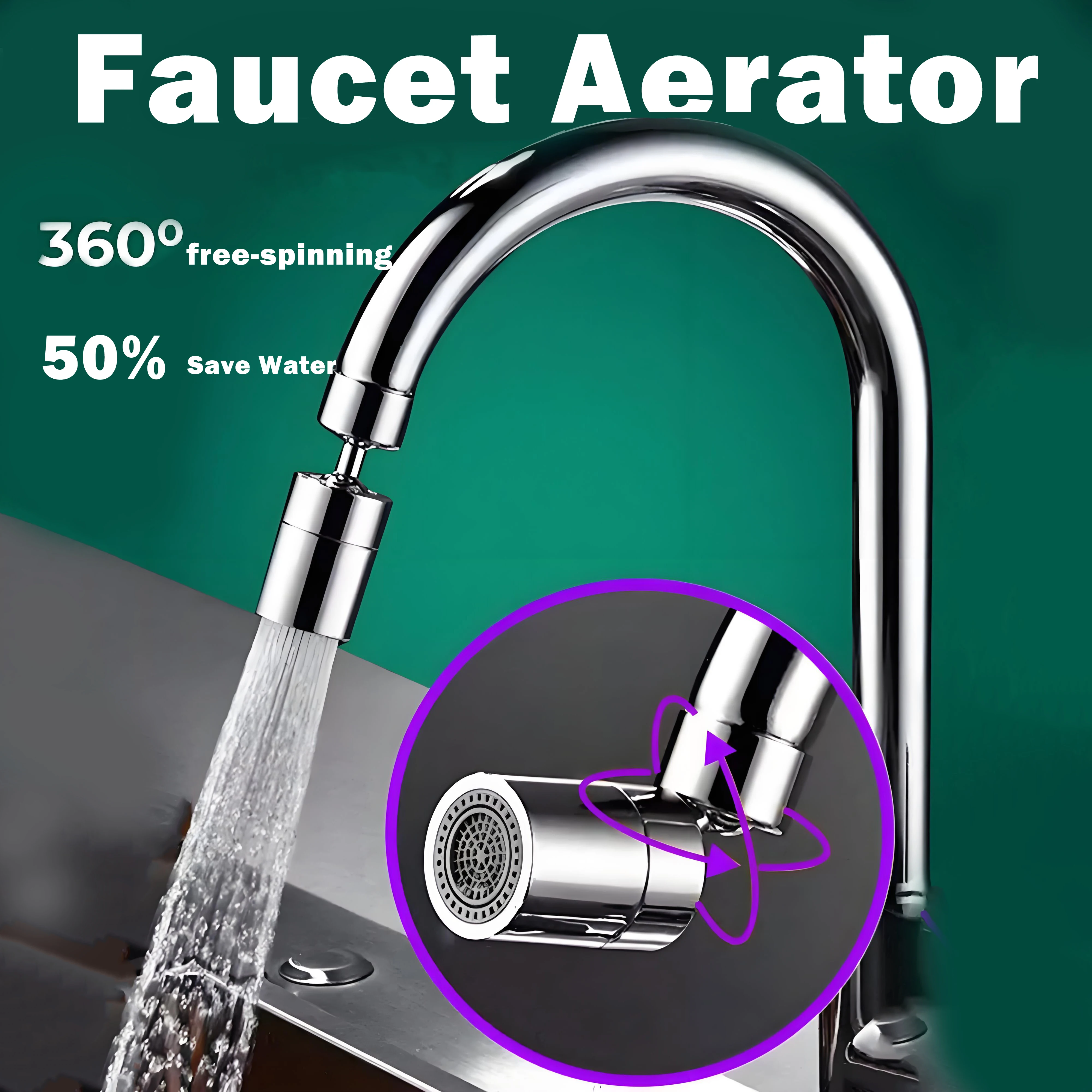 360° Rotary Kitchen Faucet Spray Head Filter washbasin Splash proof Adapter 2 Mode adjustable Kitchen Sink Faucet Aerator