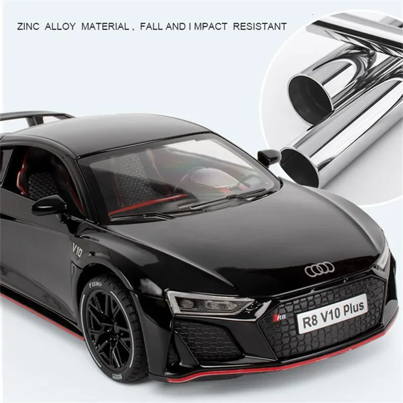 1:24 AUDI R8 Coupe Alloy Sports Car Model Diecasts Metal Vehicle Car Model Simulation Sound Light Collection Childrens Toys Gift