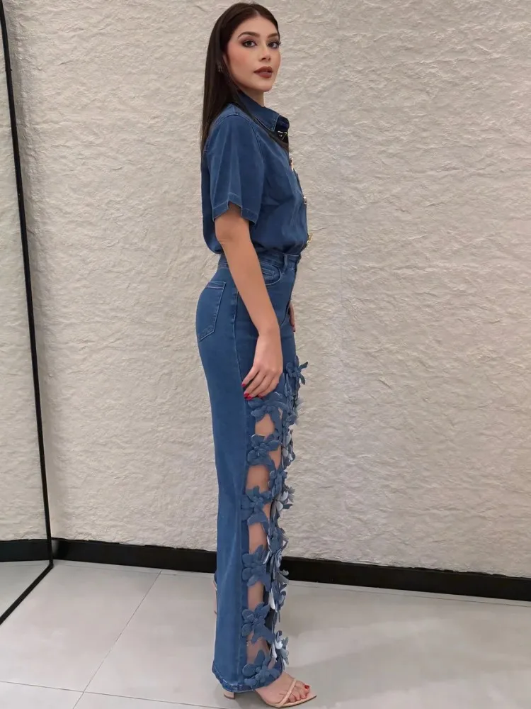 Women High Waist Wide Leg Pants Hole Straight Pants Long Jeans Casual Trendy Trousers 2025 Autumn Winter New Denim Trousers