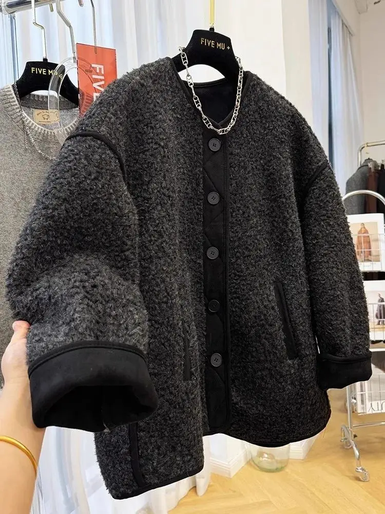 Autumn and Winter New Women's Lamb Wool Coat Splicing Fur and Cotton Jacket