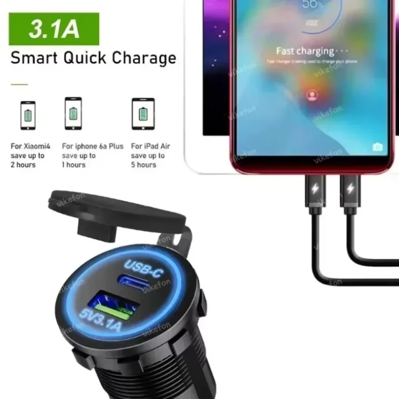שקע מטען USB לאופנוע ולרכב, תמונה 2 מתוך 6