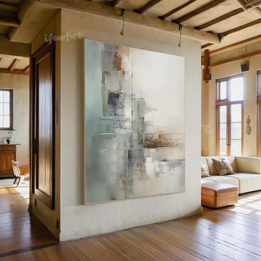 Modern Abstract Oil Painting on Canvas Handmade Light Colored Block Texture Wall Art Picture for Living Room Home Decor Image