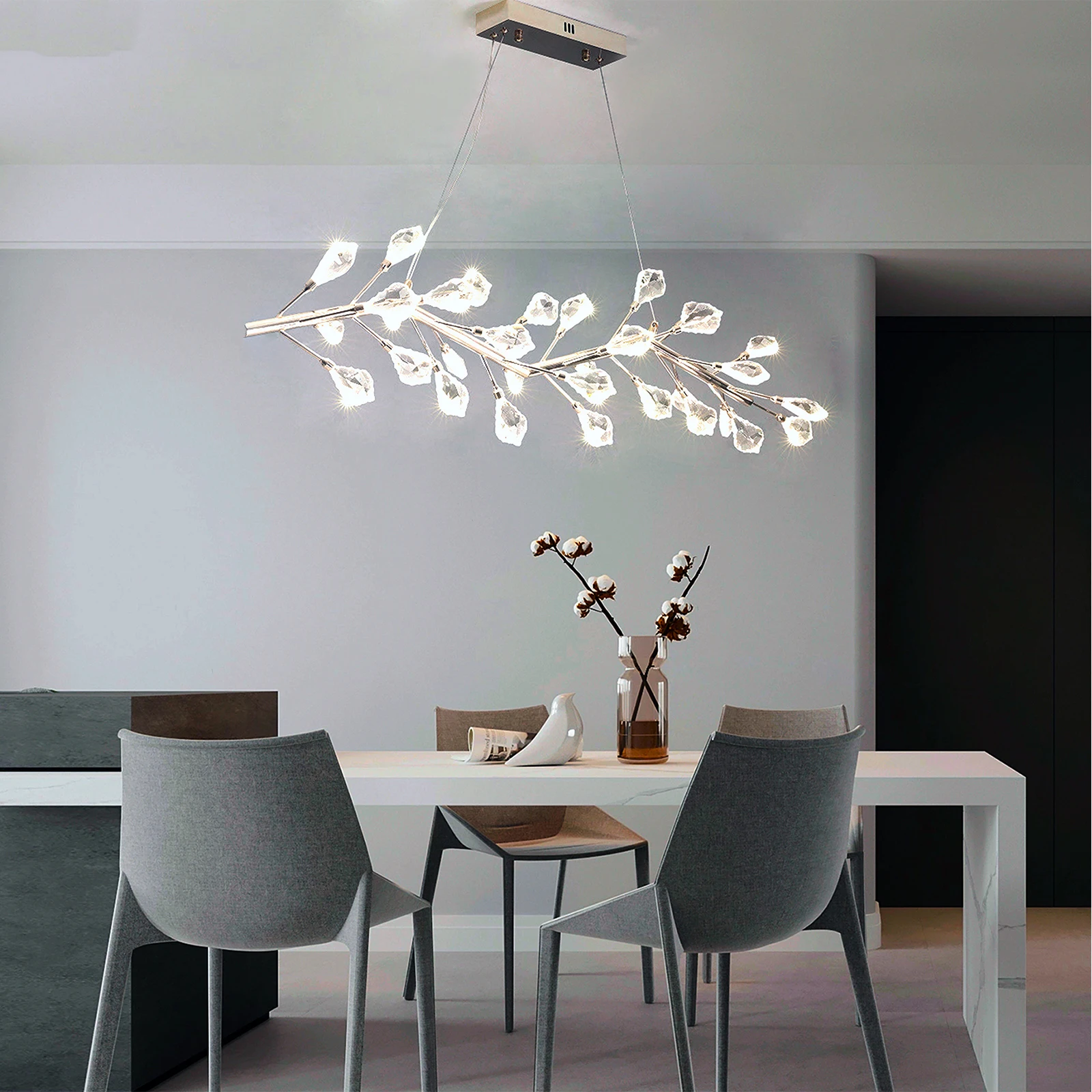 Ajustável Crystal Tree Branches Lustres, Lustres modernos para sala de jantar, Dourado