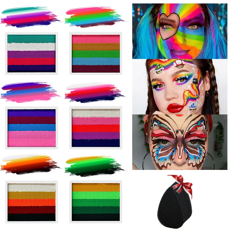 8 g Gesichts- und Körperfarbmalerei, geteiltes Kuchen-Körperfarbgemälde mit Schwamm, leuchtende fluoreszierende Farb-Neonmalerei auf Wasserbasis