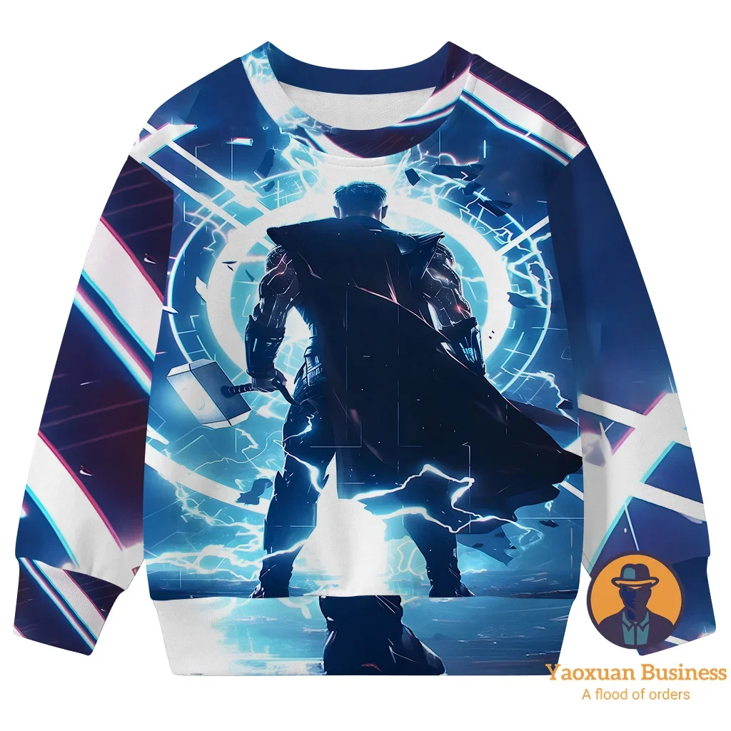 

Стильный свитшот с круглым вырезом с 3D мультяшным принтом «Мстители Тора» для мальчиков и девочек, милый теплый ветрозащитный свитшот на осень и зиму 2023 г.