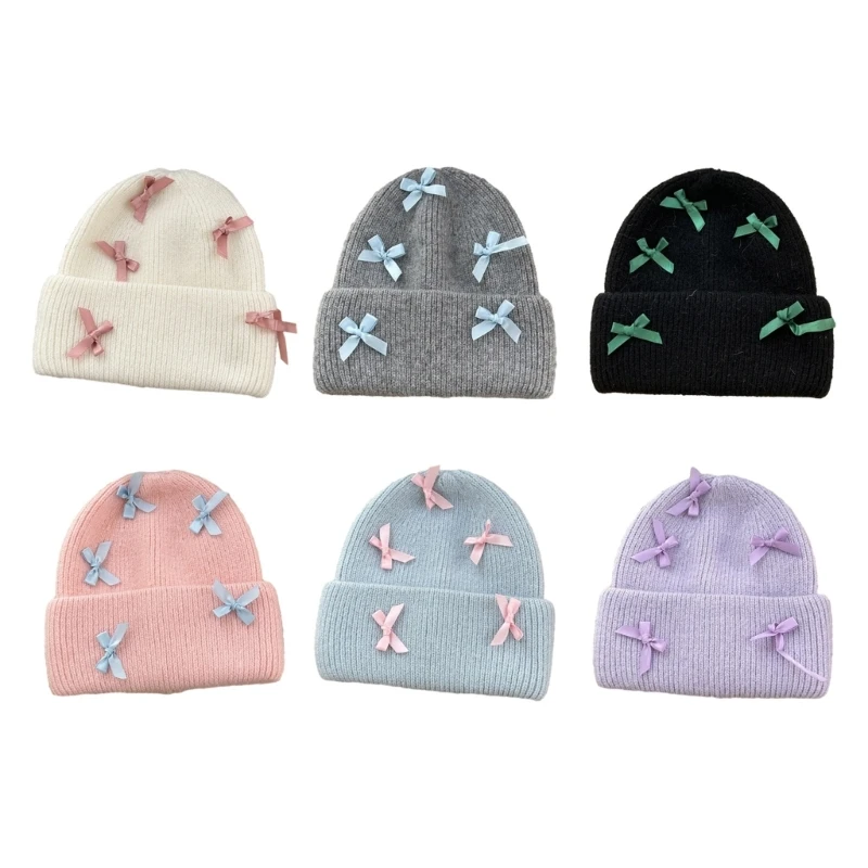 Ladies Girls Bowknot Decor Hat Winter Student Outdoor Cycling Skiing Climbing Hat Cold Weather Keep Warm Hat