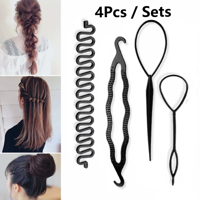 4Pcs / Set Magic Braiders Hair Twist Clip Stick Bun Maker Braid Tool To Weave Braid Hair Accessories Barrette Hair Styling Tools