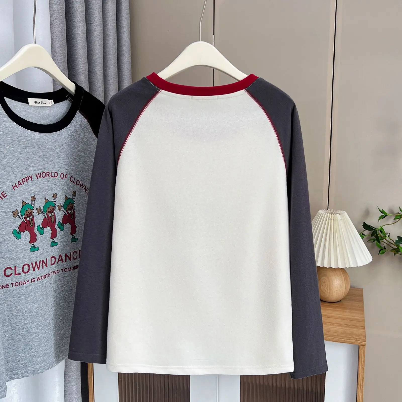 Basics Block Color Raglan Sleeve T-Shirt Womens Plus Size Autumn Winter 2023 Casual Clothing Long Sleeve Tees Bottoming Tops