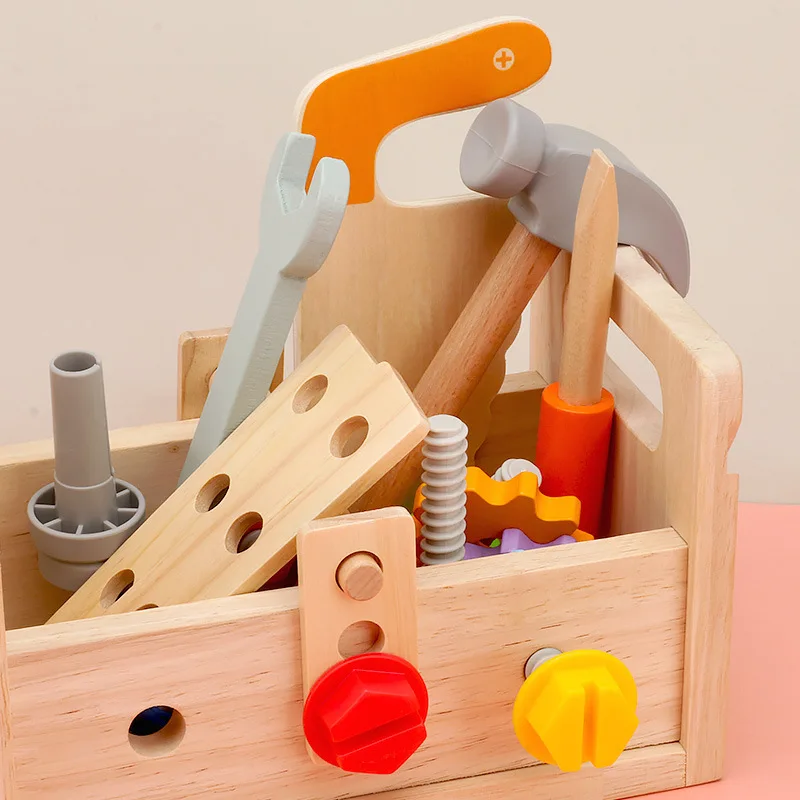 Montessori Toolbox Screws Wrenche Wooden Tools Disassembly Assembly Toys Exercise Baby\'s Fingers Flexibility Early Education Toy