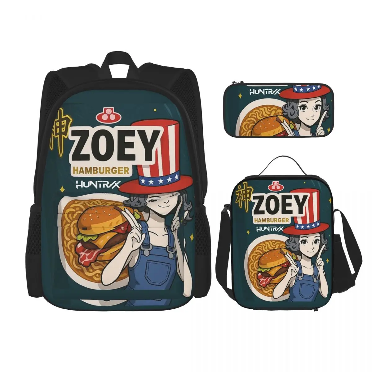 زوي رامين نكهة 3 قطعة/المجموعة على ظهره للمراهقين K-Kpop D-Demon H-Hunters حقيبة كتف حقيبة الغداء مقلمة
