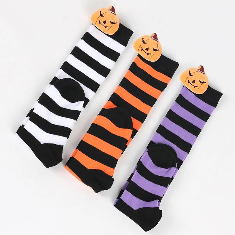 Kids Knee High Socks Cotton Halloween Long Tube Girls Knee Socks Stripes Harajuku Socks Boys Girls Striped Color