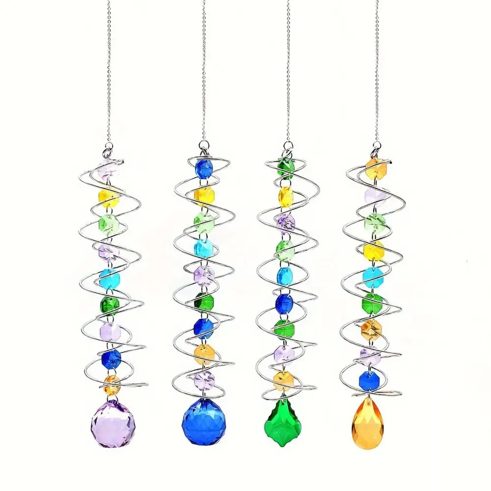 

Garden Decor Double Spiral Tail Wind Spinner Hanging 3D Suncatcher Crystal Ball Wind Chimes Colourful Rainbow Catcher Car