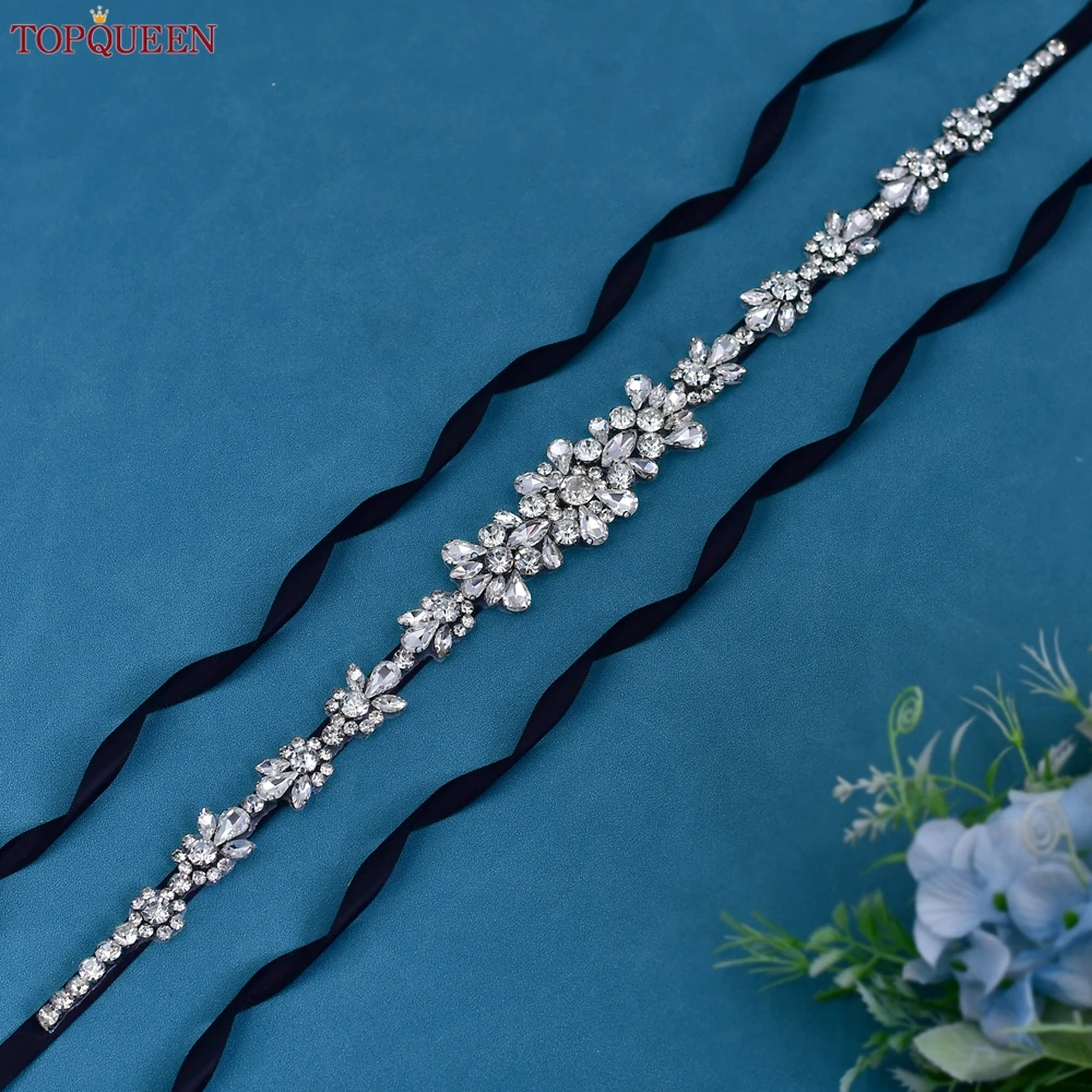 TOPQUEEN Wedding Belt Sash Bridal Rhinestone Belt Women's Formal Dress Decoration Stone Applique Evening Gown Belt S392