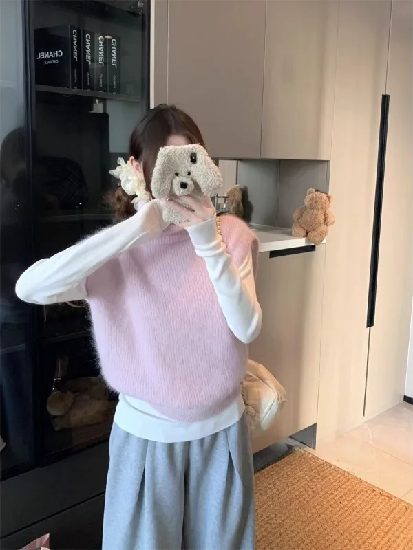 

plus Size Plu High Collar Svel Knitted Vest Women's Autumn Winter New Sle Simple Casual Color Commute Sle