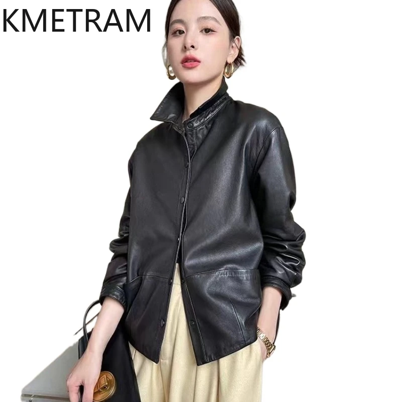 100% Sheepskin Real Leather Jacket Women Fashion Black Jackets 2024 Autumn Winter Womans Clothing New in Outerwears дубленка