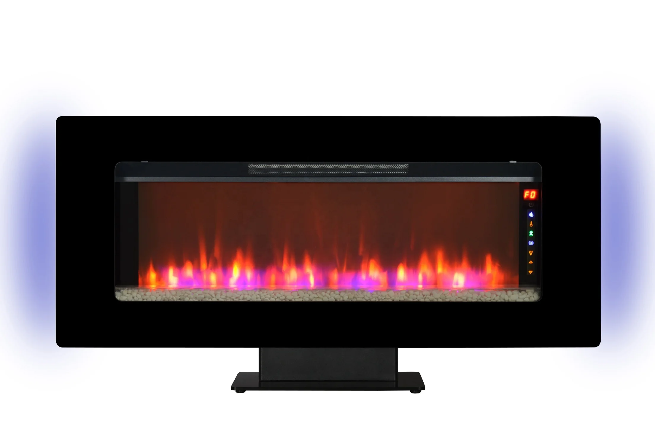 47" Recess/wall Mounted/freestaning Electric Fireplace 3-colour, Carbon Log, White Pebble ,infrared  Heating With Base,back Lits