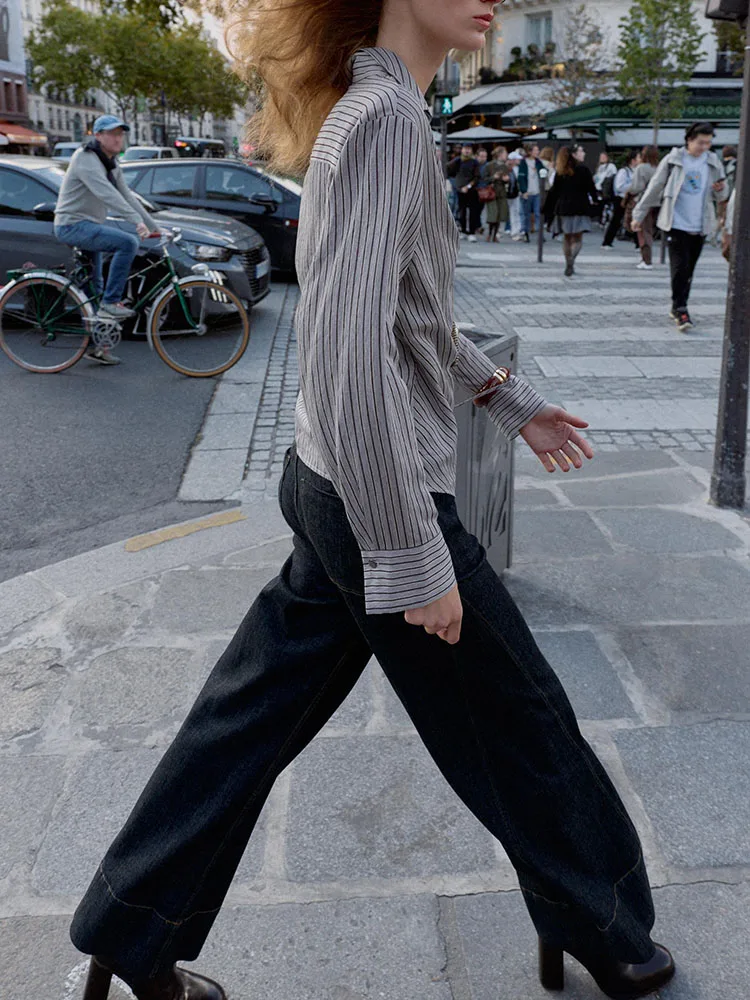 ชุดเดรสผูกโบว์ลายทางสองชั้นระดับไฮเอนด์สำหรับผู้หญิง คอลเลคชั่นฤดูหนาวใหม่ สไตล์ชาติพันธุ์ สำหรับการแสดงบนเวที