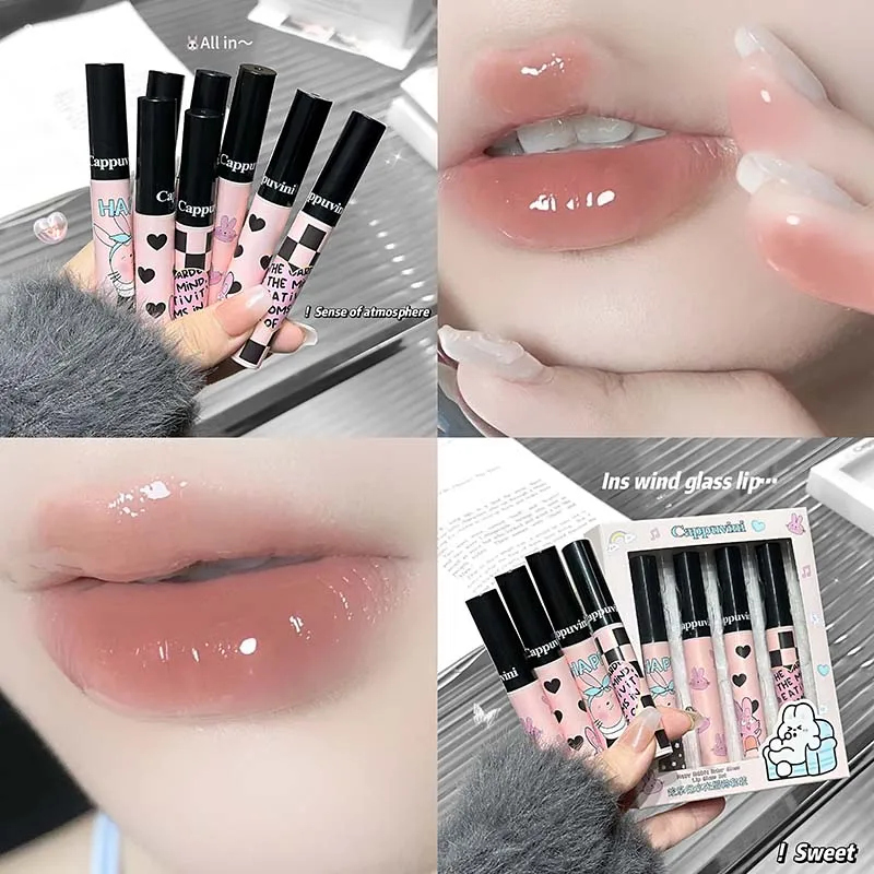Czterokolorowy zestaw błyszczyków do ust Happy Rabbit Water Gloss Lekka i gładka konsystencja Nawilżająca, łatwa do pokolorowania pomadka do ust