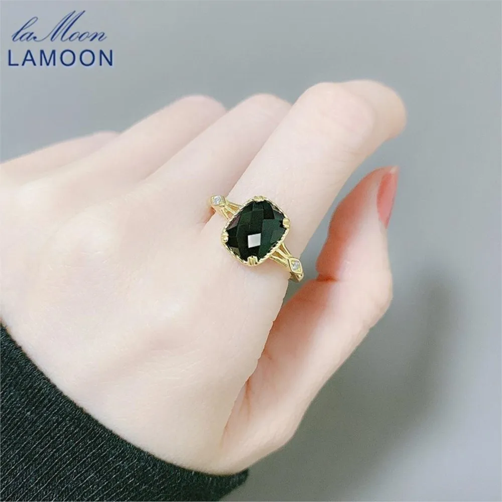 لامون فاخر خمر العقيق الأسود الطبيعي خاتم الأحجار الكريمة للنساء أنيقة 925 فضة 14K الذهب Vermeil غرامة مجوهرات #5