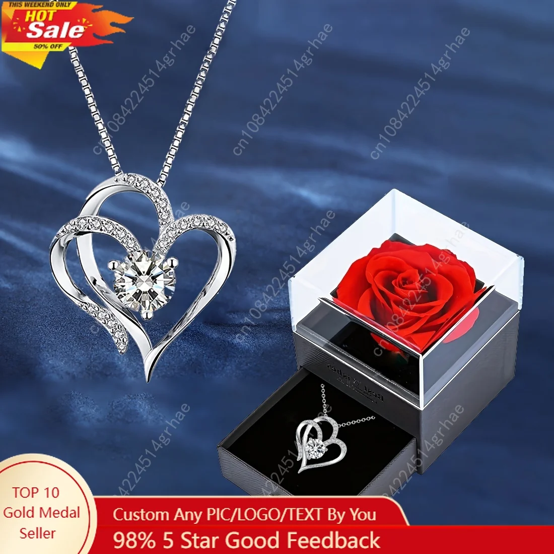 

Elegant Heart Zircon Necklace With Luxury Rose Flower Gift Box For Women Girlfriend Valentine's Day Gift 2024 New In Jewelry