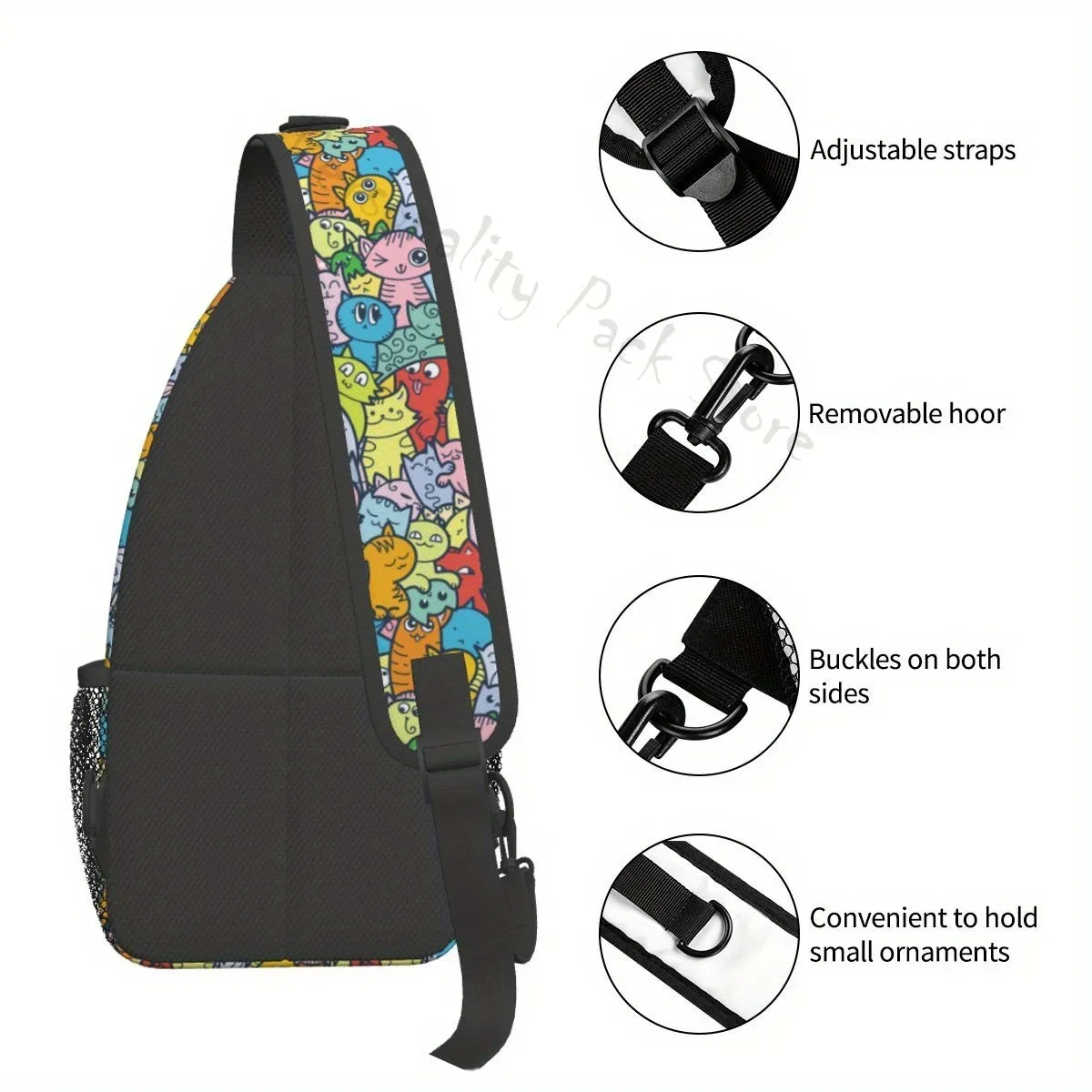 Mochila cruzada divertida de garabatos para gatos y gatitos, bolso de hombro antirrobo, bolso de pecho, mochila de día para deportes, bolsos de pecho