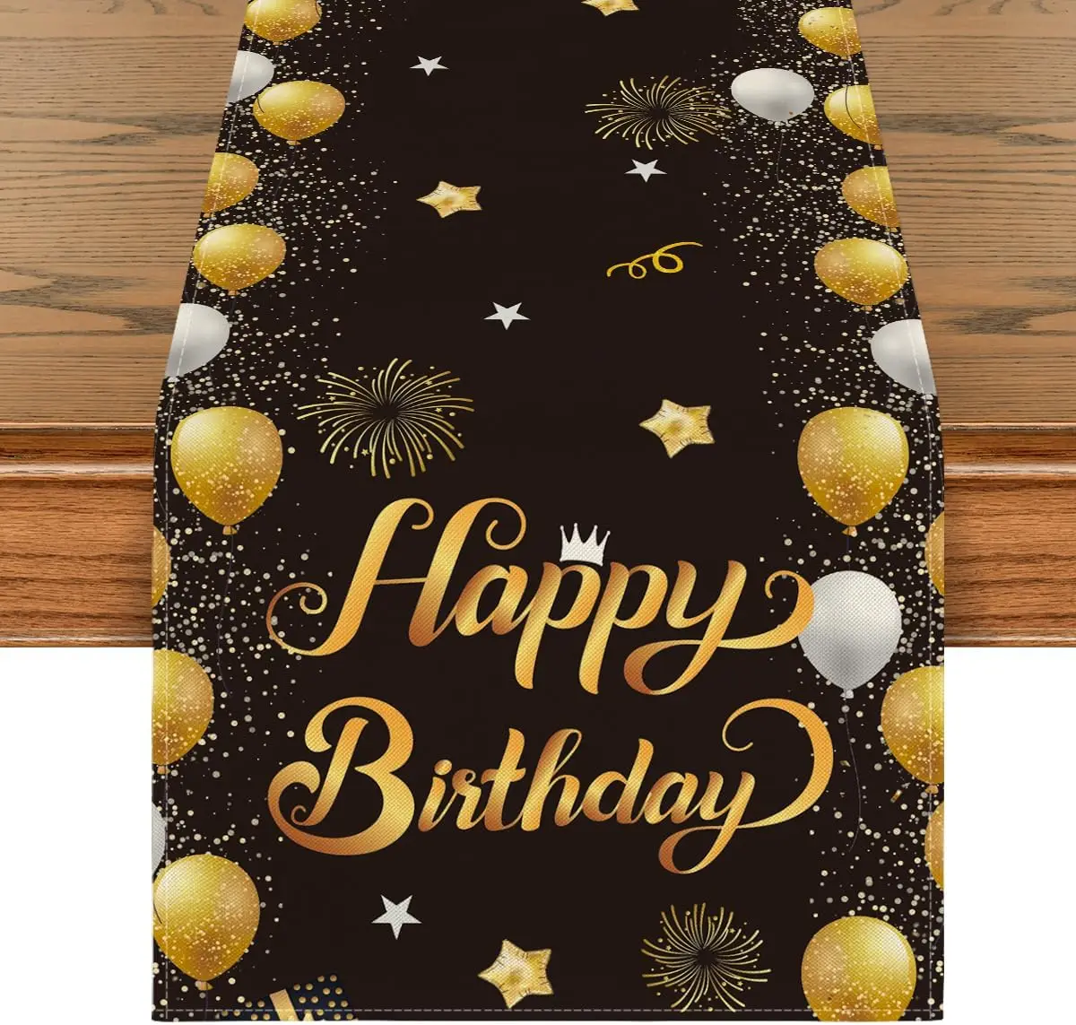 Happy Birthday Balloons Firework Linen Table Runner Holiday Party Decor Reusable Kitchen Dining Table Runner Birthday Decoration