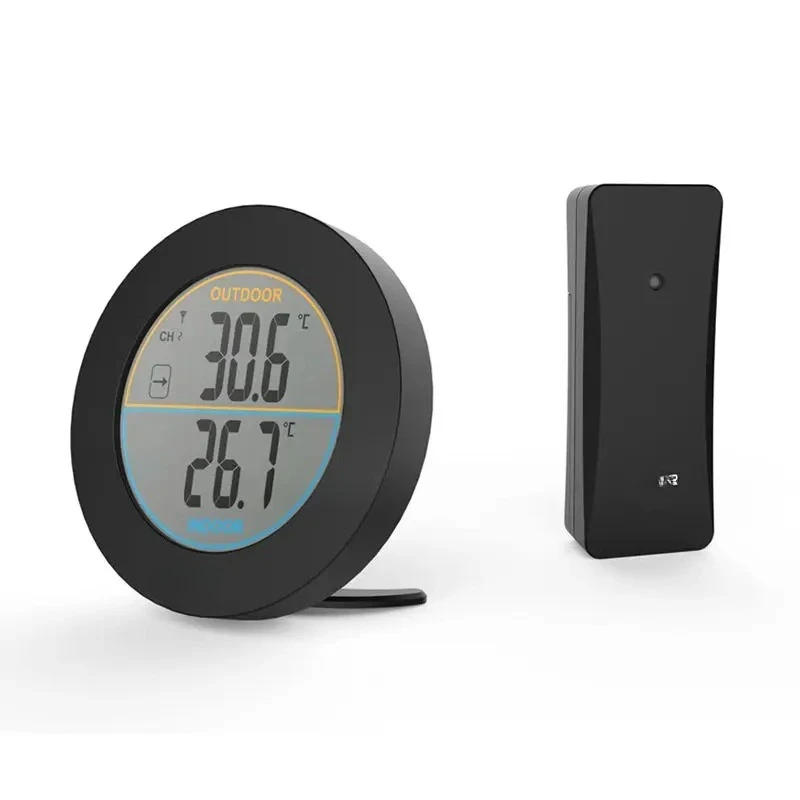 Wireless Round LCD Home Thermometer - Indoor/Outdoor Digital Temp Monitor (-30~60℃, C/F) for Wall/Table, with Trend Record