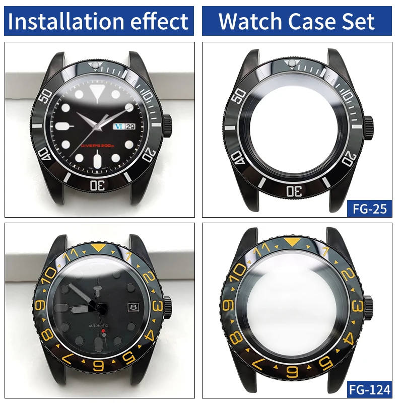 빈티지 시계 케이스 블랙 광택 브러시드 스틸 시계 케이스 MOD 시계 부품 SKX NH35 NH36 4r36 4r35 교체 시계 부품