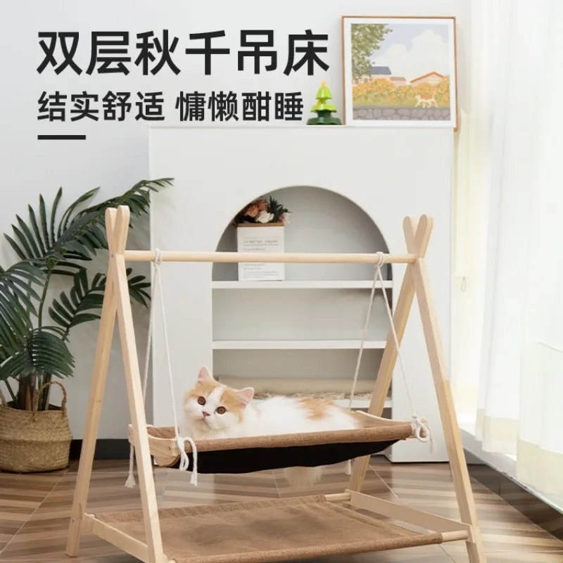 Cat Hammock Swing Double Cat Nest Villa Cradle Bed Pet Rocking Chair Cat Toy Self-Hi Swing