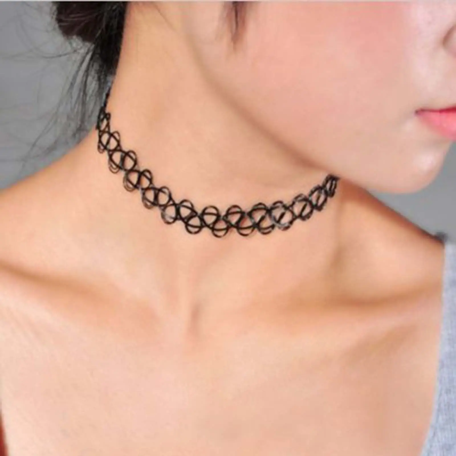 Vintage Stretch Tattoo Choker Necklace Retro Henna Black Elastic 80s 90s Grunge