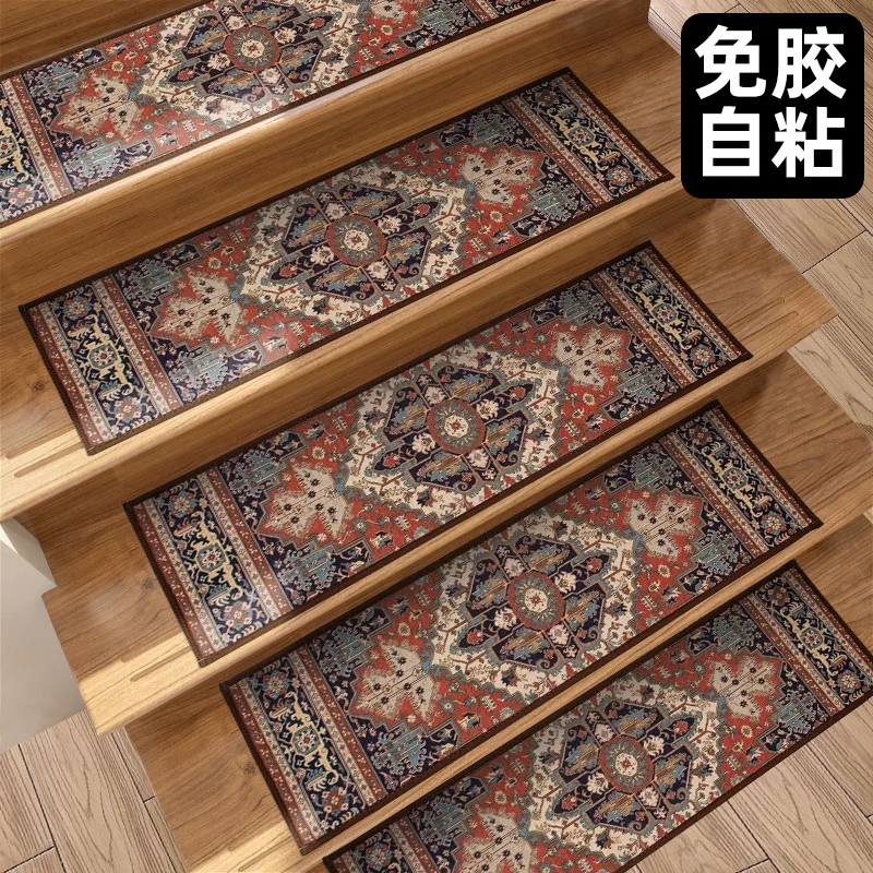 Bohemian Stair Tread Mat No Glue Self Adhesive Quiet Anti Slip Home Duplex Staircase Step Washable Carpet Rug Pad New Decor Hot