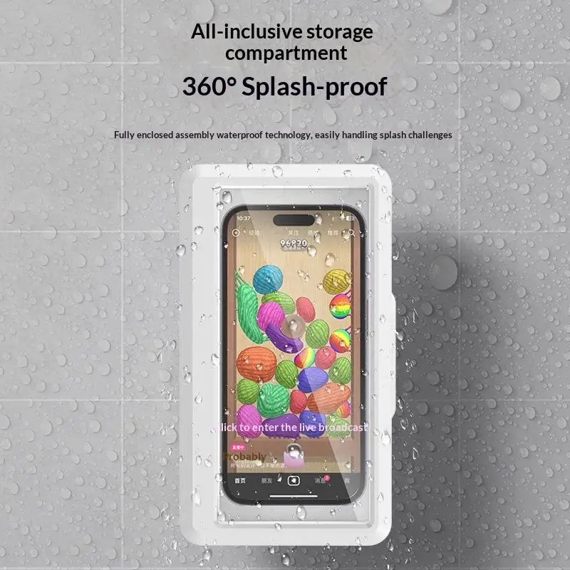 ☭Waterproof houder 360° draaibaar voor badkamer, thuis, wandhouder, zelfklevende houder voor touchscreen-telefoon_voghion.com