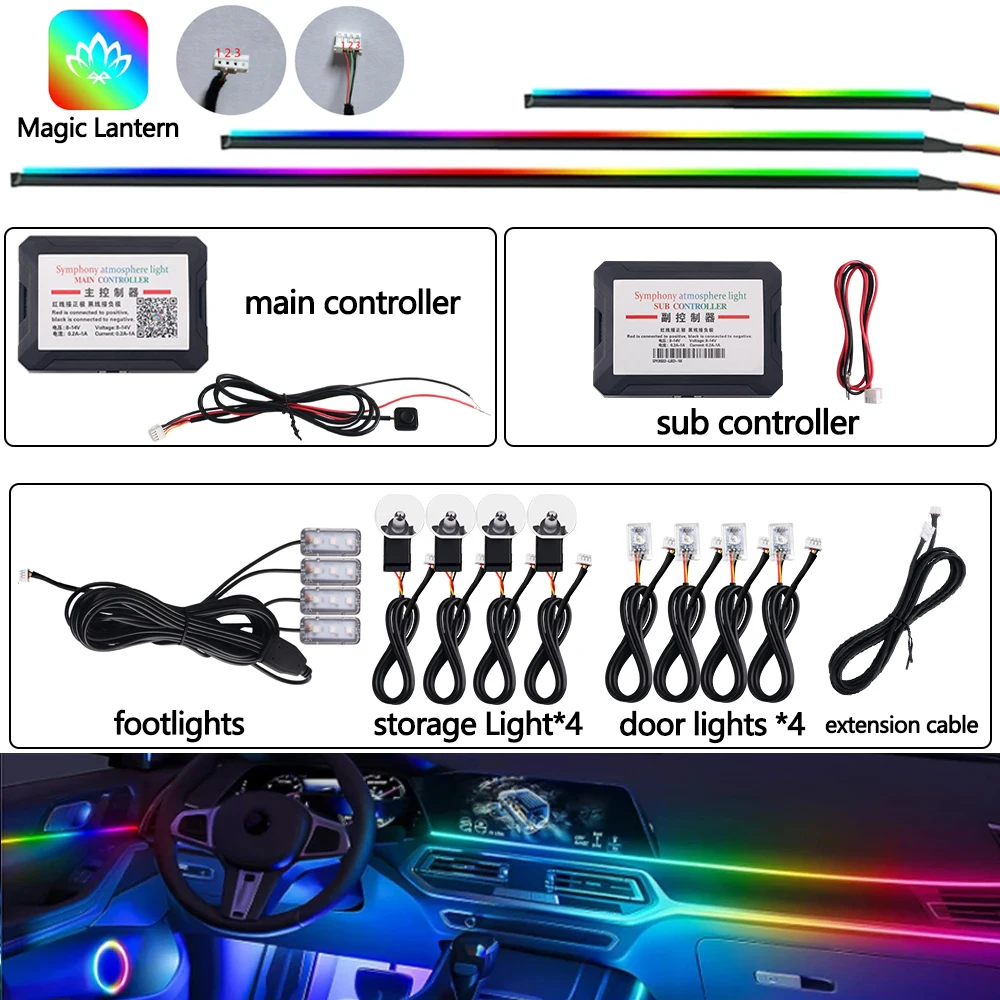 Magische Laterne Symphonie Ambientebeleuchtung Teile Streamer Regenbogen 213 Farben Auto LED Atmosphärenbeleuchtung Zubehör 3 Kabel