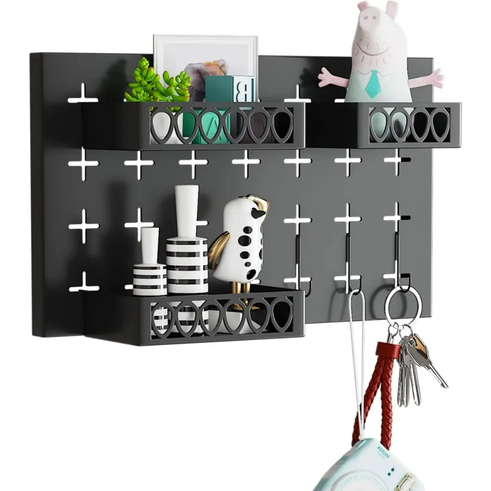 

Metal Key Hooks with 3 Adjustable Baskets and 3 Hooks, Pegboards for wall Organizer