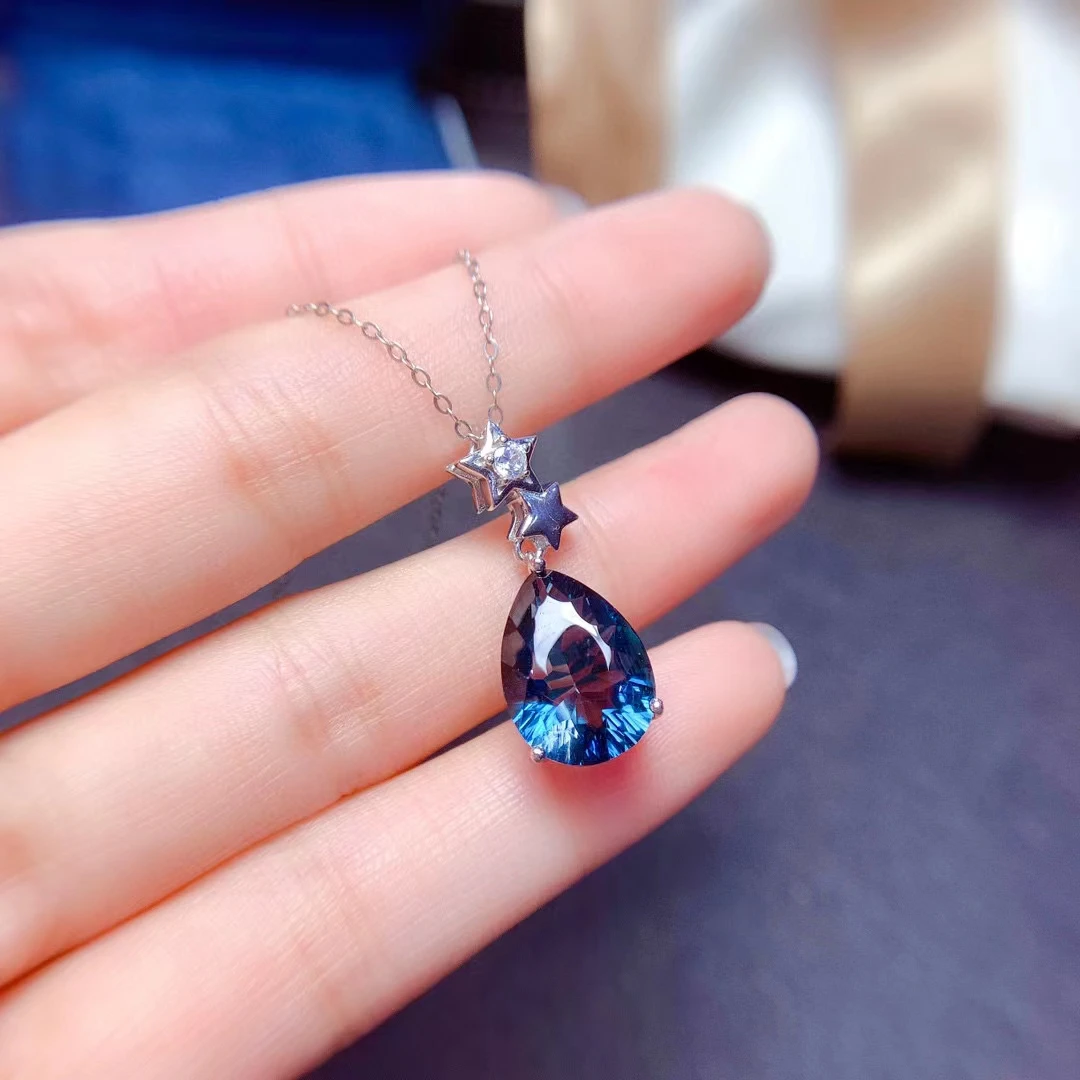 

CoLifeLove Luxury London Blue Topaz Pendant for Party 10mm*14mm Natural Topaz Jewelry 925 Silver Star Pendant Gift for Woman