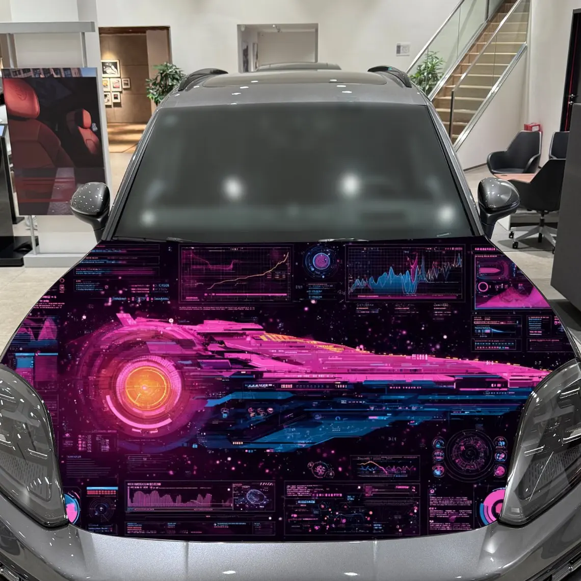 غلاف فينيل للسيارة على شكل سفينة نجوم باللون الوردي والأرجواني، ملصق غطاء محرك السيارة المقاوم للماء من مادة PVC، عصا ذاتية اللصق مقاومة للخدش #5