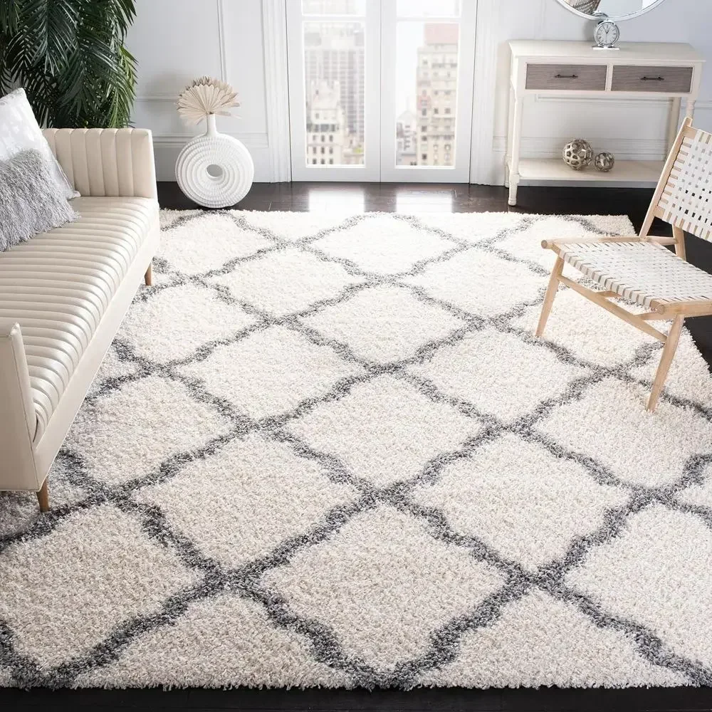 10' x 14' Trellis Area Rug - Ivory & Grey, Non-Shedding, Easy Care, 1.5 Thick for High Traffic Living Spaces