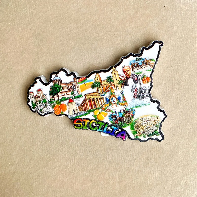 

Sicilian tourism souvenir map board, 3D refrigerator magnet, office, home kitchen decoration