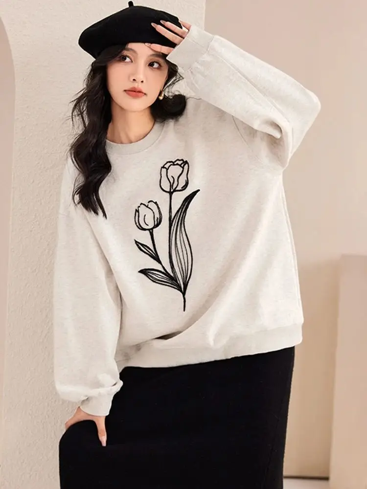 

Women Sweatshirt 2024 Autumn Fashion Print Round Neck Long Sleeve Loose Hoodies Lazy Style Casual Pullover Tops