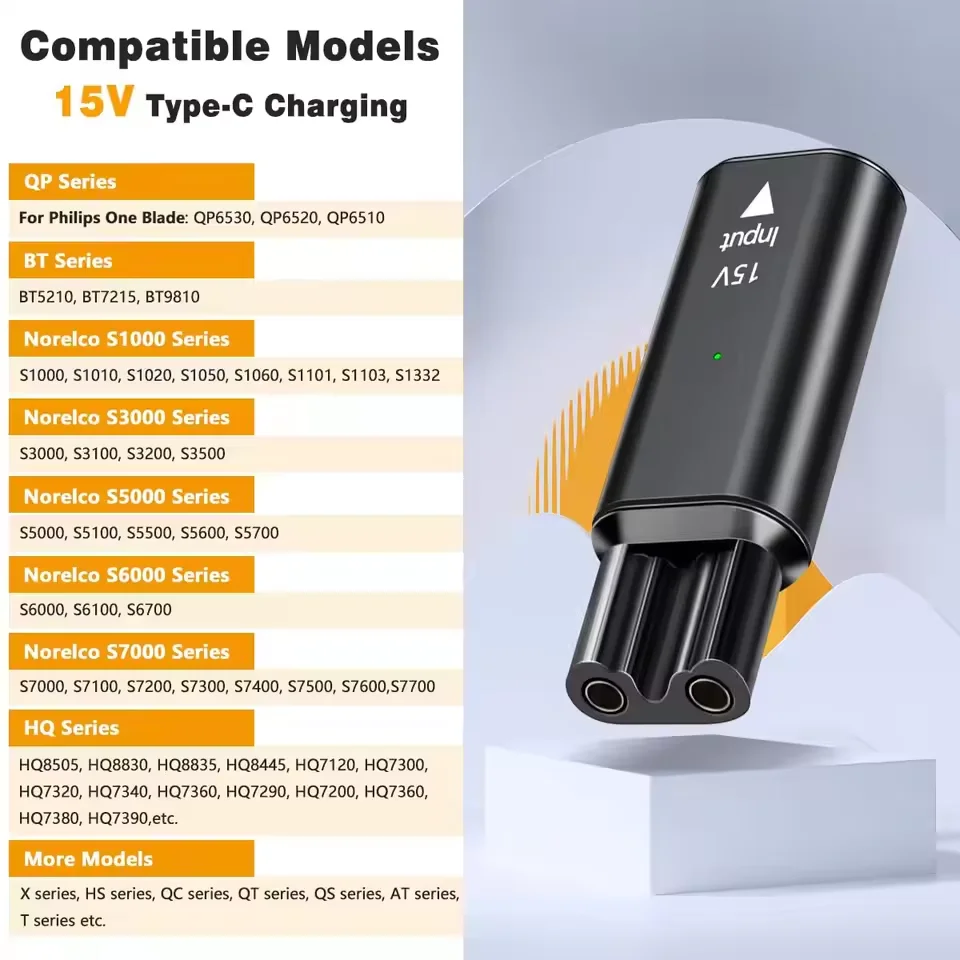 For Philips One Blade 15V Type-C Shaver Adapter Charging ConverterQP6520 QP6530 QP6510 HQ8505 Electric Beard Trimmer